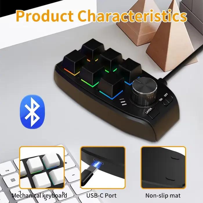Clavier Bluetooth 6 touches 1 bouton rotatif USB