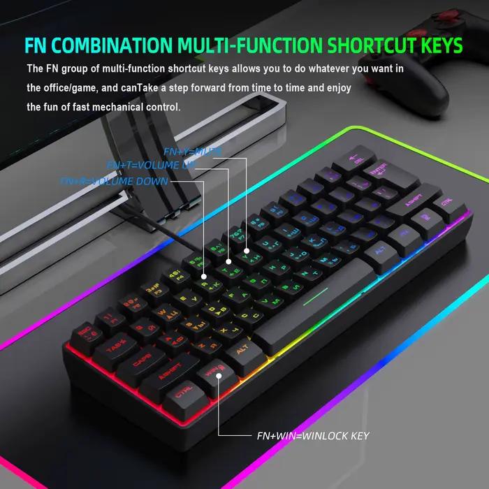 Clavier russe anglais éclairage RVB 61 touches disposition 60%