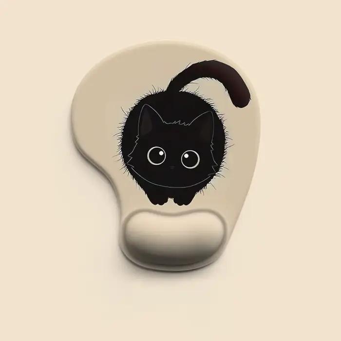 Tapis de souris ergonomique en forme de chat noir