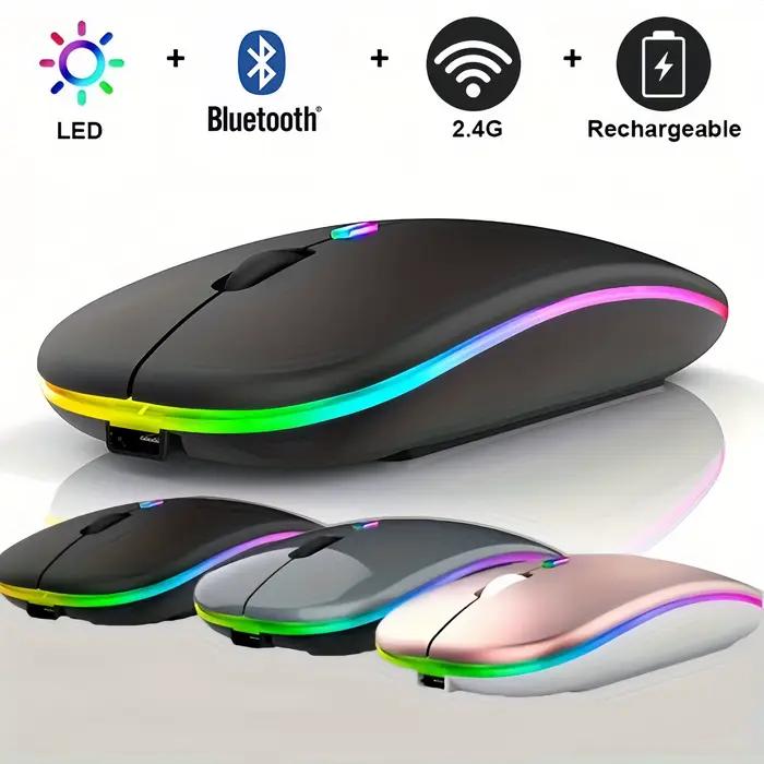 Souris sans fil Bluetooth et 2.4GHz rechargeable avec éclairage RVB ergonomique pour PC, iPad, ordinateur portable, téléphone portable et TV occasions spéciales