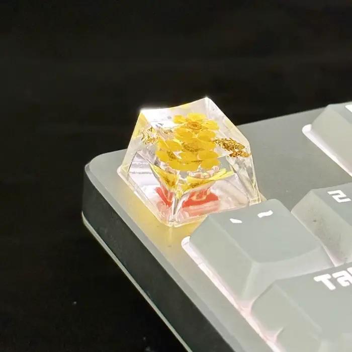 Capuchons de touches translucides en fleurs séchées Gypsophila pour clavier mécanique