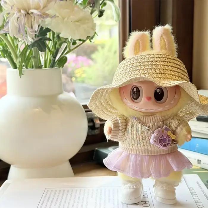 Accessoires pour Labubu V1 V2, vêtements pour Labubu, série de fête assise, ensemble jupe et chapeau en fil doux d'été