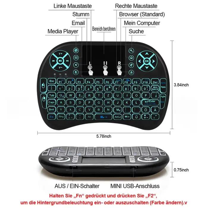 Souris Air avec Clavier Mini Sans Fil Rétroéclairé AZERTY Espagnol Français Portugais Russe Brésilien avec Pavé Tactile pour PC TV Box RGB