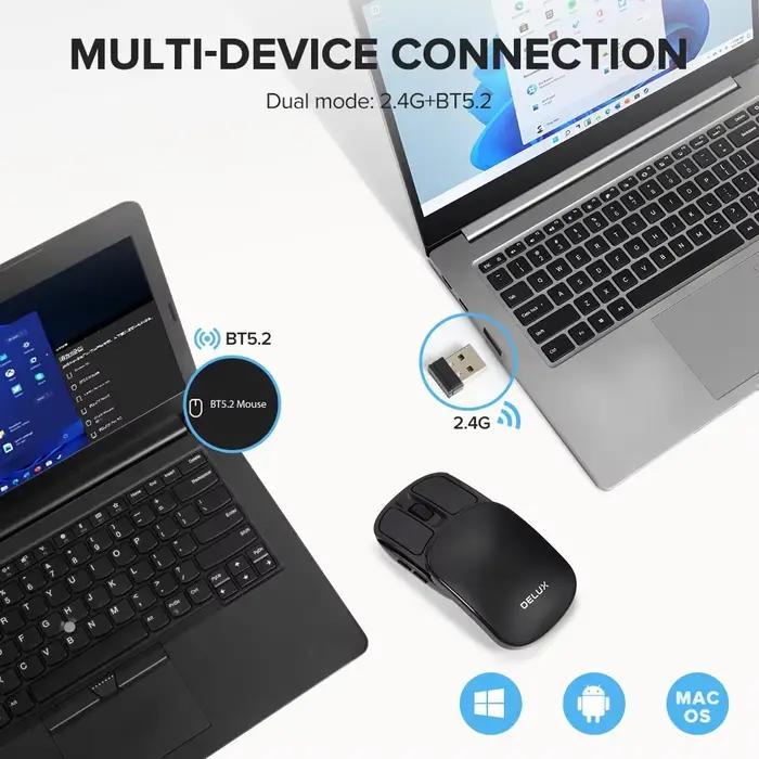 Delux souris pliante de poche sans fil 2.4G Bluetooth5.2 clic silencieux Portable ultra-léger 55g pour MacBook tablette