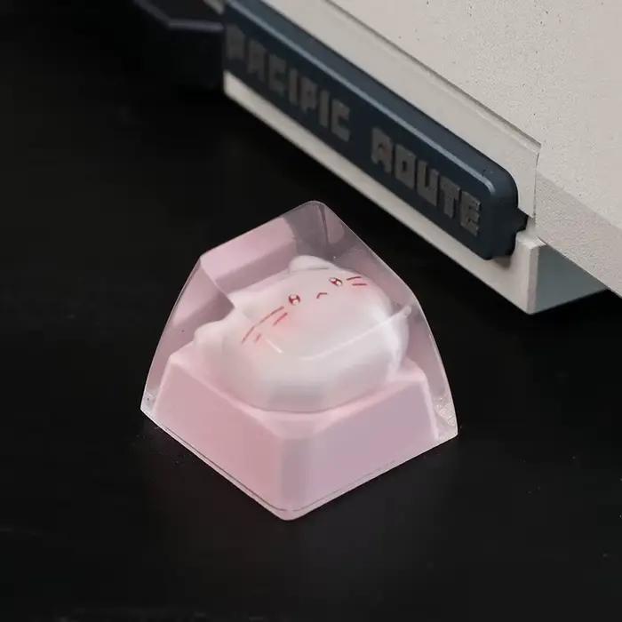 1PC mignon dessin animé Kt chat Keycap axe translucide clavier mécanique