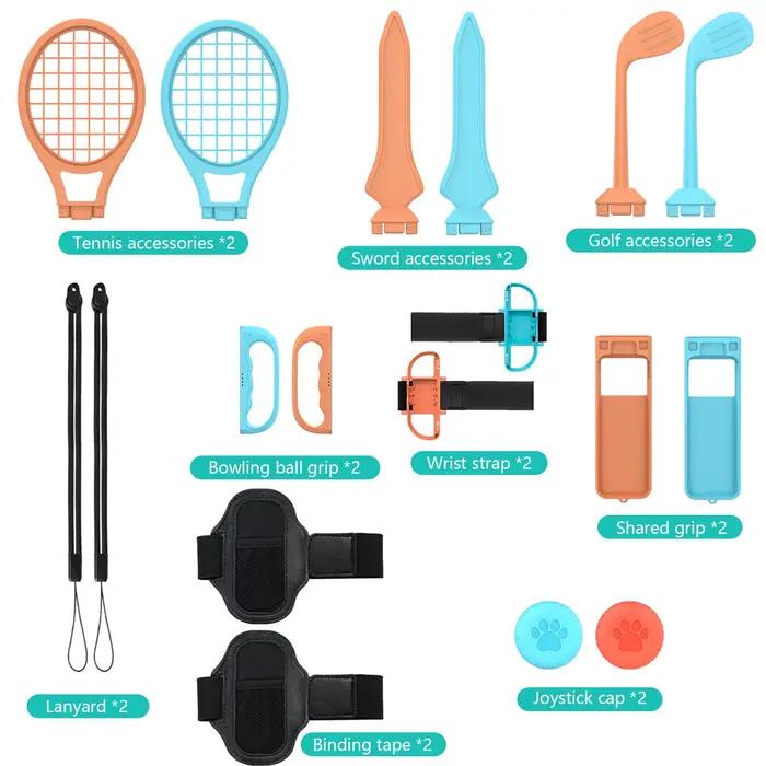 Kit d'accessoires de jeu sportif 18-en-1 pour Nintendo Switch 2 Joy-Con clubs de golf raquette de tennis épée sangle de poignet polyvalent pour joueurs occassions spéciales