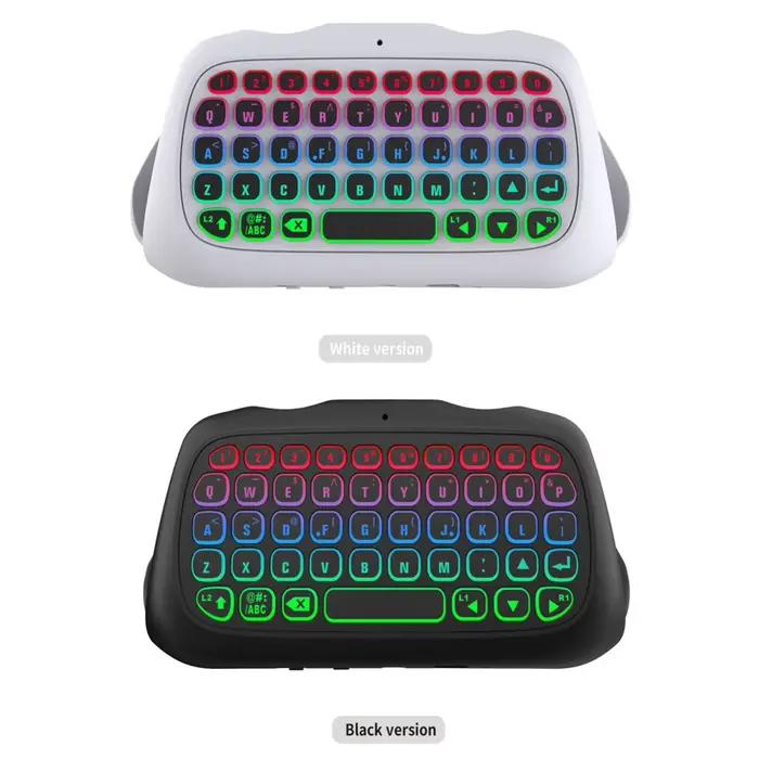 Mini-clavier de chat sans fil pour manette PS5/PS5 Pro clavier de jeu avec prise audio 3,5 mm et luminescence RGB personnalisable pour une expérience de jeu immersive et confortable