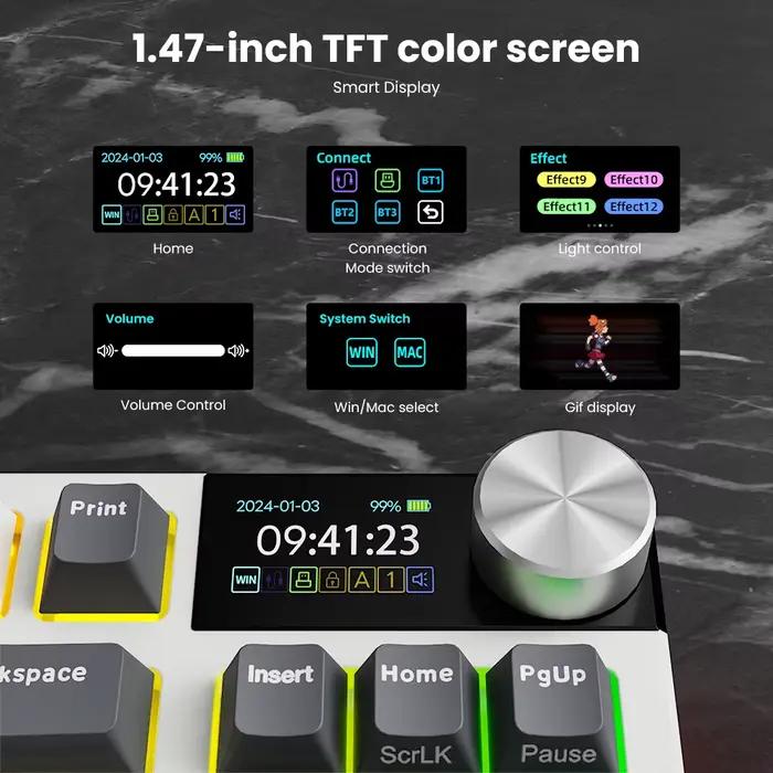 RK ROYAL KLUDGE S85 TFT couleur Screent clavier mécanique Tri Mode sans fil 85 touches