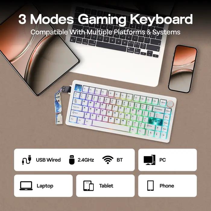 CIDOO QK75 75% VIA joint Programmable filaire/Bluetooth/2.4GHz clavier mécanique sans fil avec batterie 4000mAh et rétro-éclairage rvb