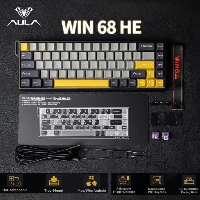 AULA WIN68 HE WIN60 MAX Ver clavier avec capuchons de touches PBT échangeable à chaud E-sports puce RT