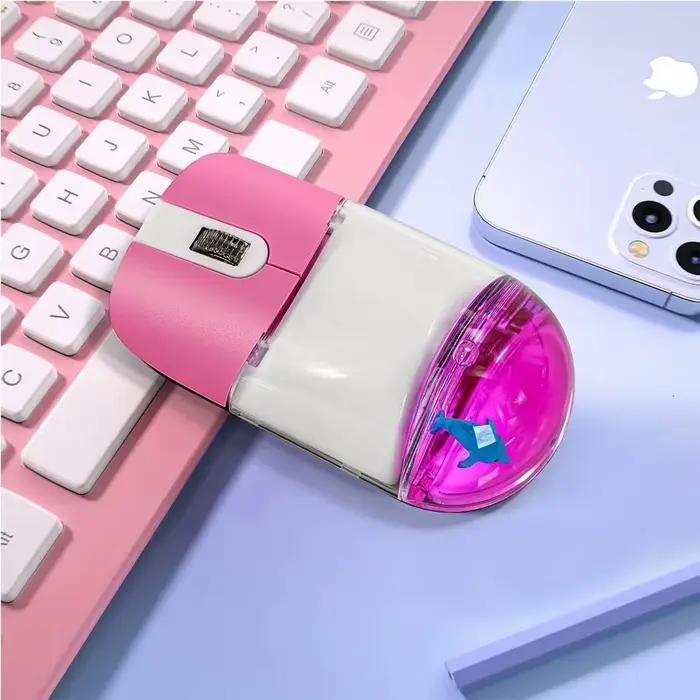 Frutiger Aero Aqua souris liquide 2.4G Bluetooth sans fil mignon flottant Aquarium Animal optique océan poupée