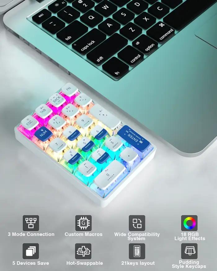 Clavier mécanique sans fil LEOBOG K21 Numpad 21 touches RGB 3 BT/2.4GHz/Type C filaire