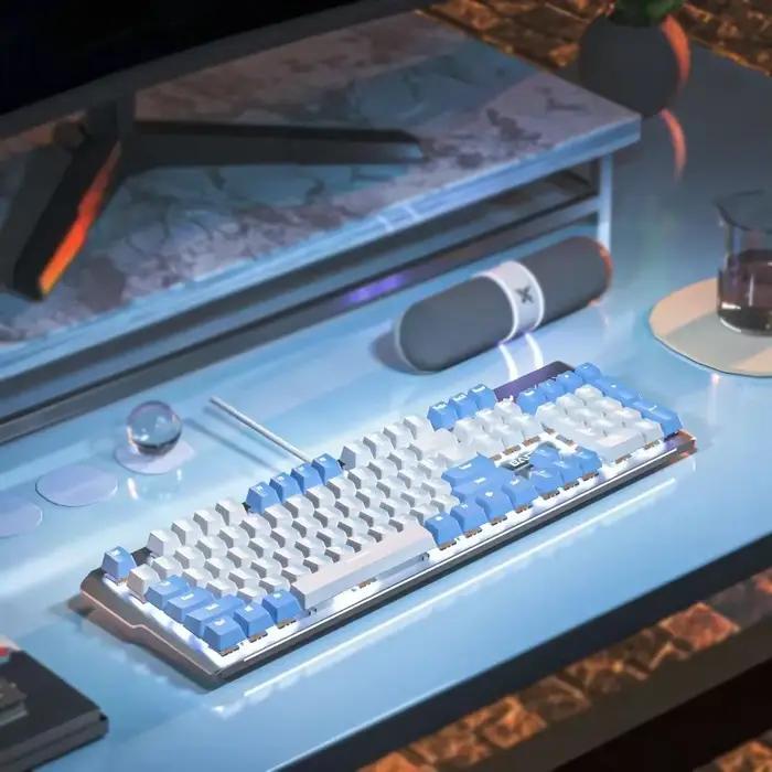Clavier mécanique filaire blanc-bleu/blanc-violet
