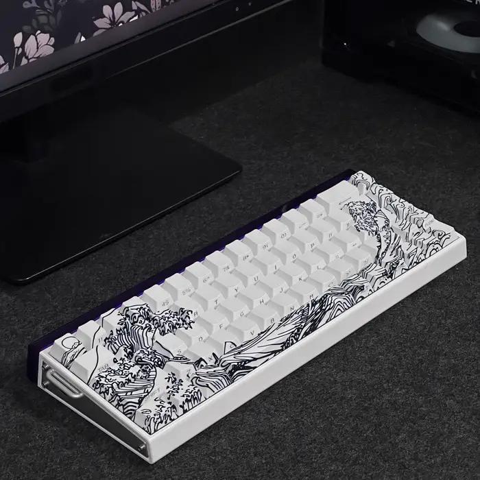 Capuchons de touches thème Vague Marine Noir/Blanc Anime PBT Profil Cherry Personnalisés Translucides sur le Côté pour Clavier Mécanique 60% – Cadeaux