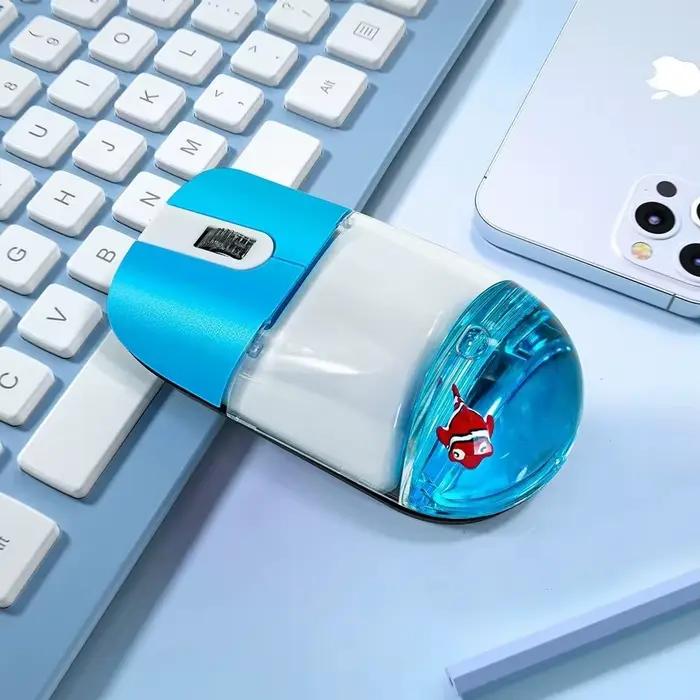 Frutiger Aero Aqua souris liquide mignon flottant Aquarium Animal 2.4G + Bluetooth sans fil optique océan poupée