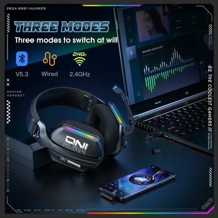 Casque de jeu sans fil Onikuma Gt808 à trois modes avec micro