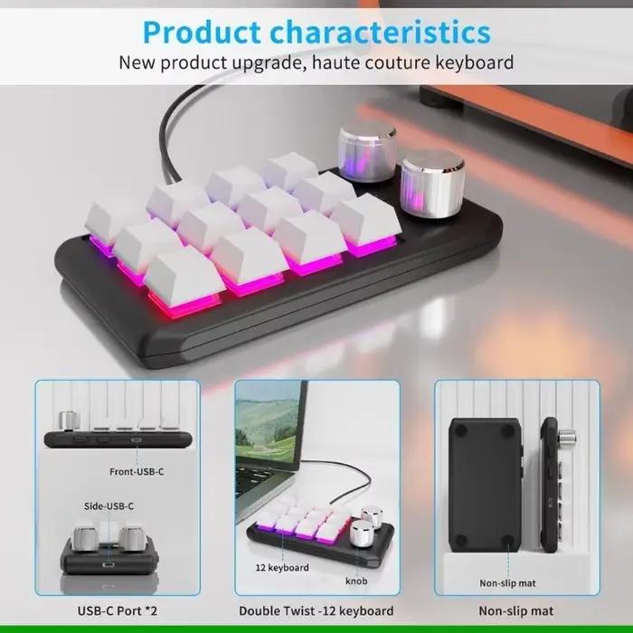 Clavier jeu à une main U55C avec rétroéclairage RVB 12 touches programmables