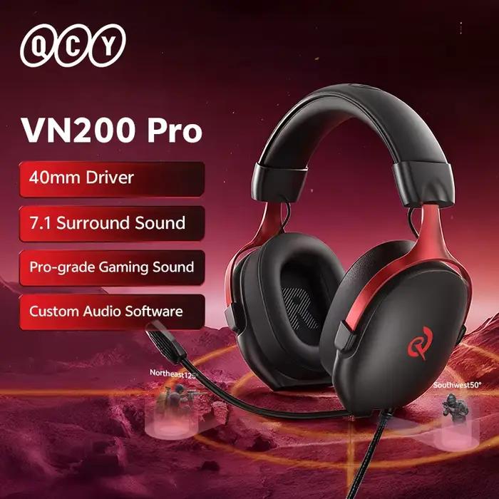 QCY VN200 Pro casque de jeu filaire avec micro 40mm pilote 7.1 Surround sur l'oreille