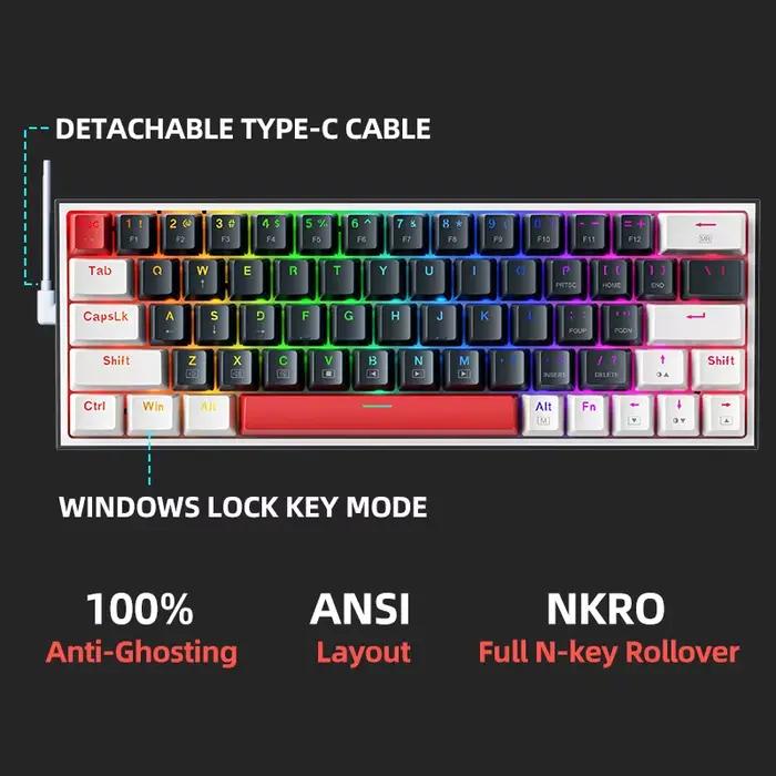 Thunderobot K63 clavier mécanique filaire rvb ANSI 60% 63 touches disposition