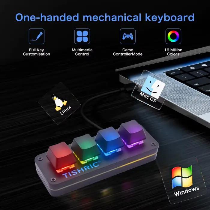Clavier mécanique USB TISHRIC RGB personnalisé 3/6 touches 1 bouton rotatif