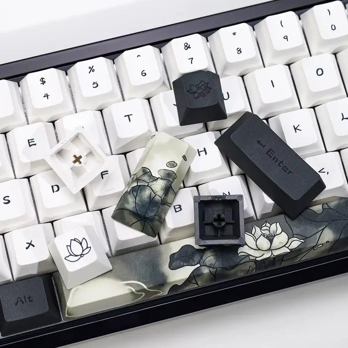 KBDiy encre Lotus Keycap 142 touches profil Cherry rétro Keycaps PBT
