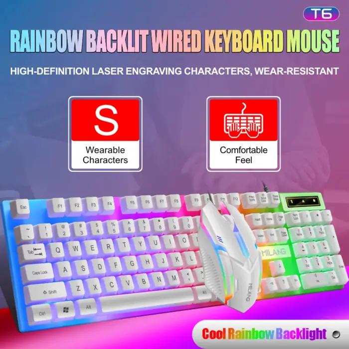 Clavier et souris filaires rétroéclairés arc-en-ciel