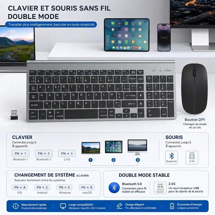 Clavier et souris sans fil AZERTY français