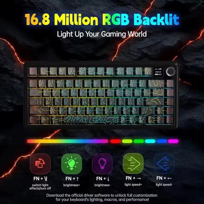 Clavier mécanique AULA F75 MAX 75% filaire/Bluetooth/2.4G