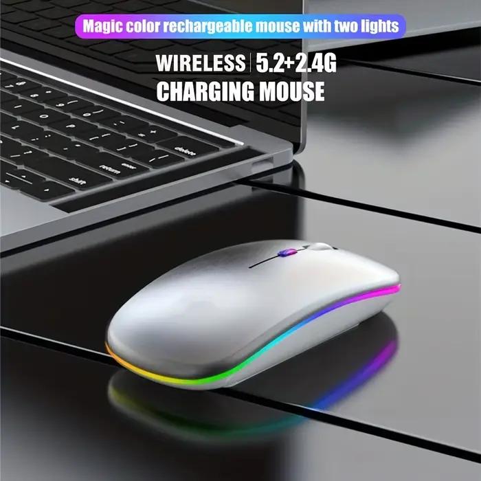Souris sans fil Bluetooth et 2.4GHz rechargeable avec éclairage RVB ergonomique pour PC, iPad, ordinateur portable, téléphone portable et TV occasions spéciales