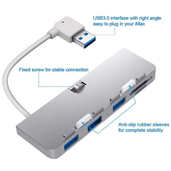 Hub USB 3.0 pour imac, répartiteur adaptateur USB 3 Ports avec lecteur de carte SD/TF