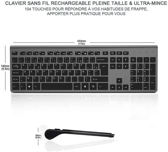 France Keyboard Combo clavier et souris sans fil - Full Size Slim Thin