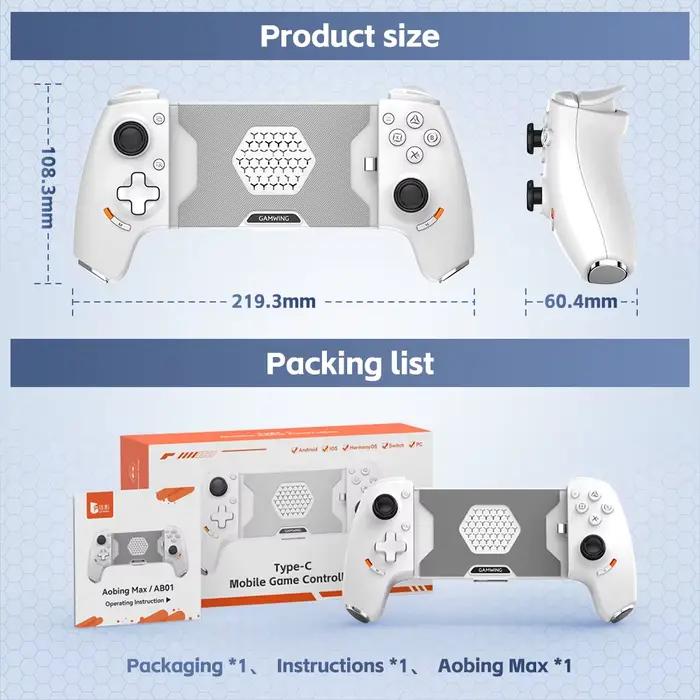 Nouveau Gamwing AoBing Max contrôleur de jeu pour téléphone portable manette de jeu type-c filaire et BT Compatible