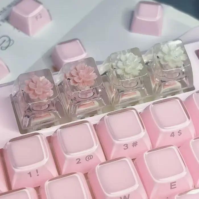 Capuchons de touches de clavier mécaniques à fleurs roses