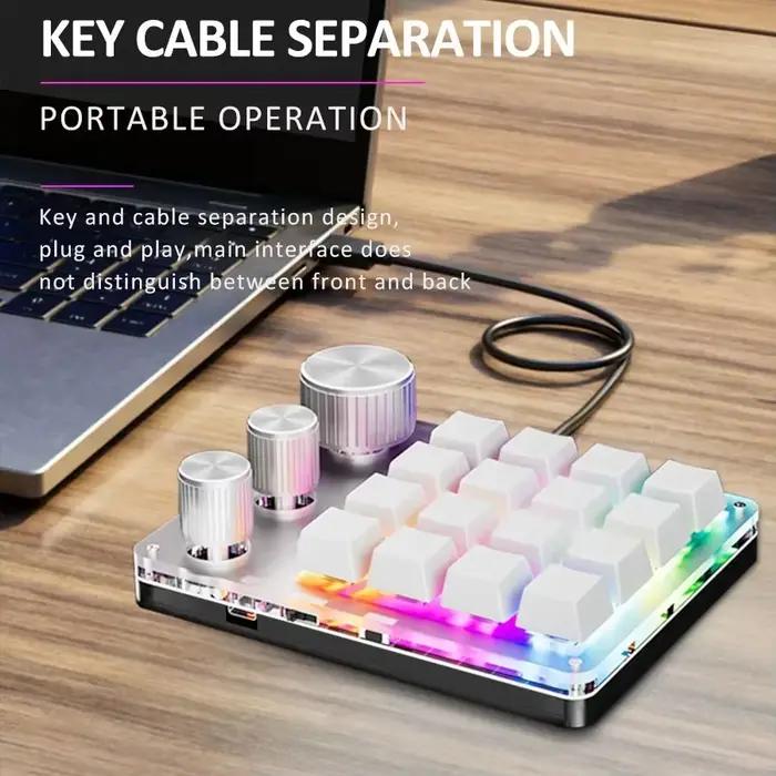 Programmation sans fil Bluetooth Macro personnalisé 16 touches 3 boutons clavier 3 Modes rvb copier coller