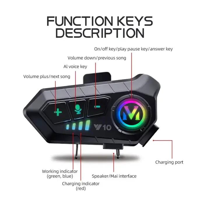 Casque de moto Y10 avec commande vocale stéréo Bluetooth 5.3
