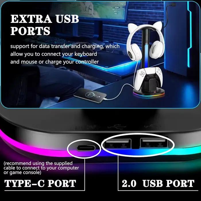 Station de charge de contrôleur avec support de casque RGB