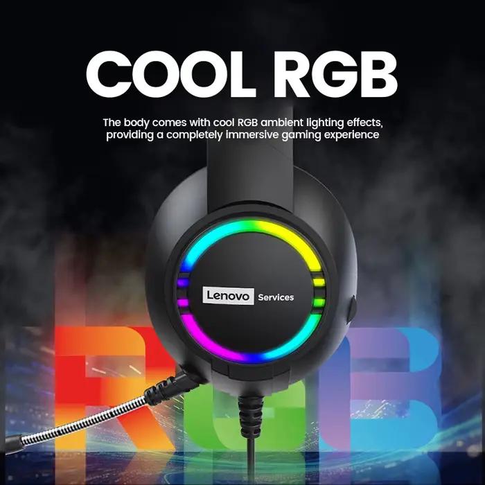Lenovo E08 casque de jeu filaire avec Microphone lumière rvb ordinateur portable 7.1 effets sonores Surround virtuel