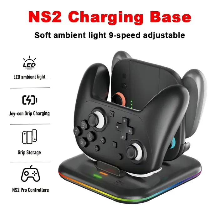Manette Switch2 PRO avec lumière LED et base de charge carrée double fonction pour console Nintendo Switch recharge facile et expérience de jeu améliorée