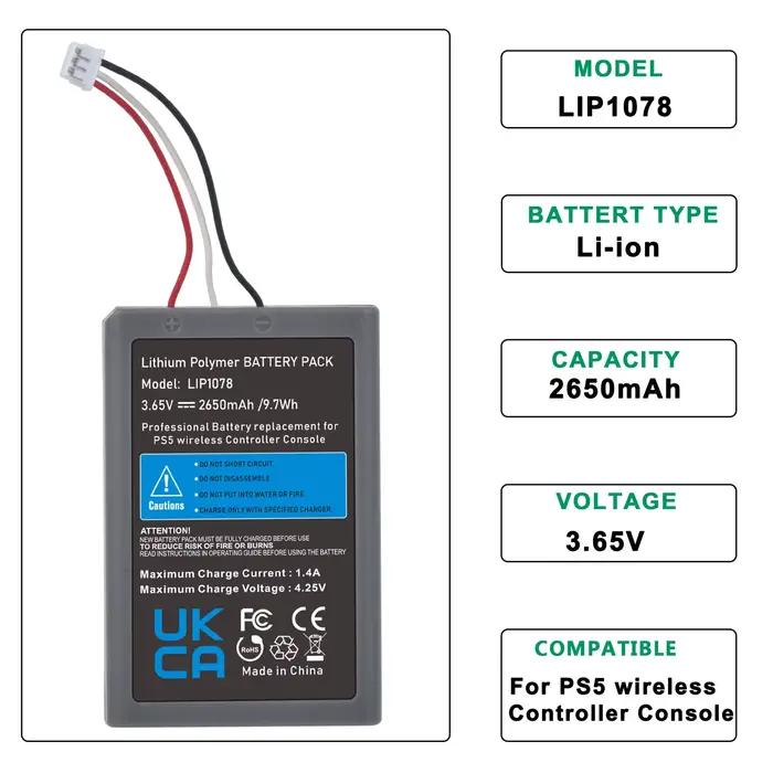 Batterie de contrôleur PS5 Remplacement LIP1708 2650mAh pour Contrôleur Sans Fil Sony Playstation 5 DualSense CFI-ZCT1W Argent Bleu Rose Rouge Noir Vert Capacité 2650mAh Technologie Lithium-ion Rechargeable Caractéristiques de Performance Optimale Durée de Vie Prolongée Protection Multiples Installa