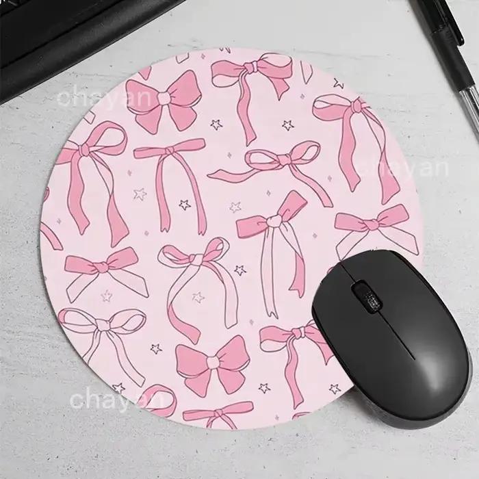 Tapis de souris rose à nœud