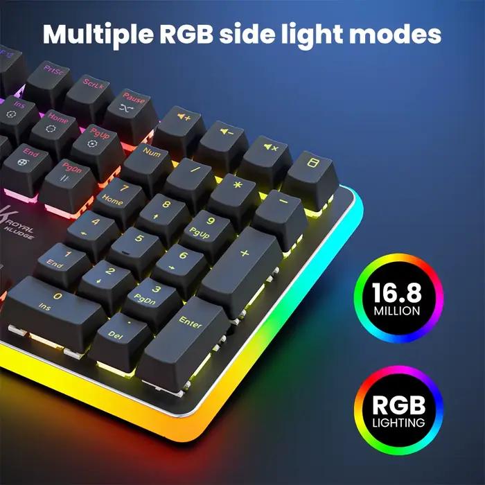RK ROYAL KLUDGE RK918 clavier de jeu mécanique 100% 108 touches rétro-éclairage rvb avec Support de poignet grande lampe latérale d'amincage LED