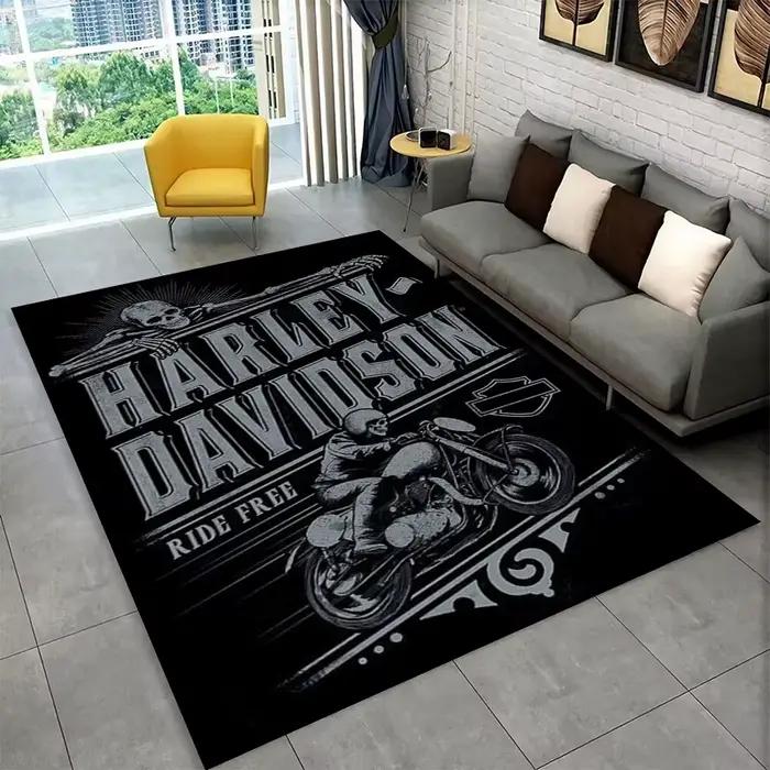 Tapis rétro H-Harleys Racing Moto pour salon, chambre à coucher, bureau, salle de jeux, hôtel, campement, voyage, prière, extérieur, pique-nique, intérieur, antidérapant, polyester, dessin animé, lavage en machine