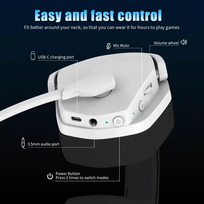 NUBWO G06 Casque de jeu double sans fil avec microphone pour PS5