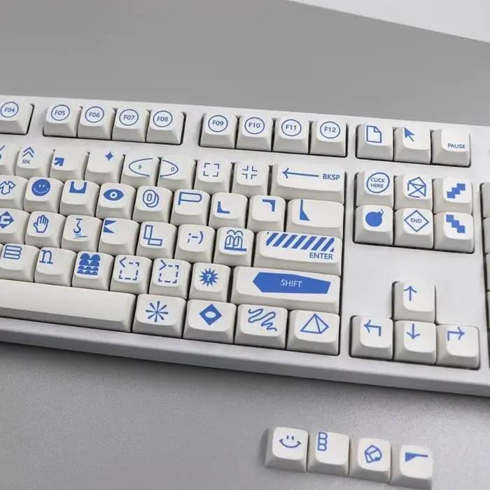 Y1UB XDA PBT Keycaps 108 touches Panneau Bleu pour Clavier Mécanique Jeu Occasions Spéciales Installation Facile Durabilité Élevée Sublimation Thermique Surfaces Multiples