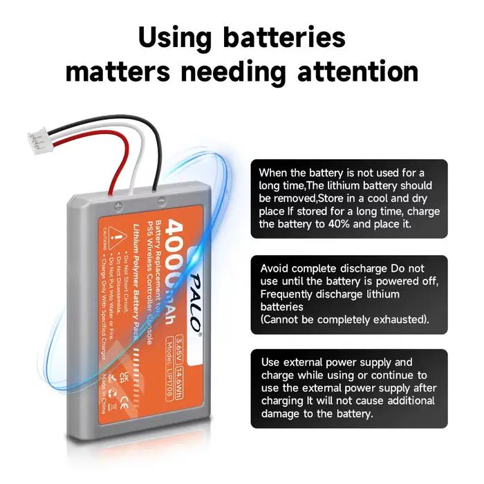 Batterie 4000mAh pour manette PS5 compatible avec Sony LIP1708 pour PlayStation 5 DualSense CFI-ZCT1J CFI-ZCT1W occasion gaming intensif recharge portable