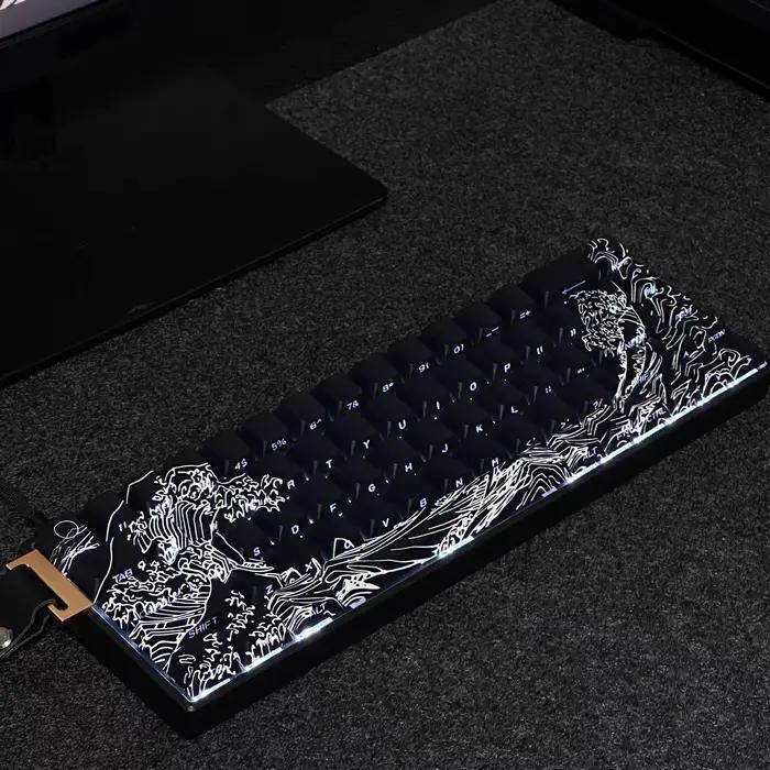 Capuchons de touches thème Vague Marine Noir/Blanc Anime PBT Profil Cherry Personnalisés Translucides sur le Côté pour Clavier Mécanique 60% – Cadeaux