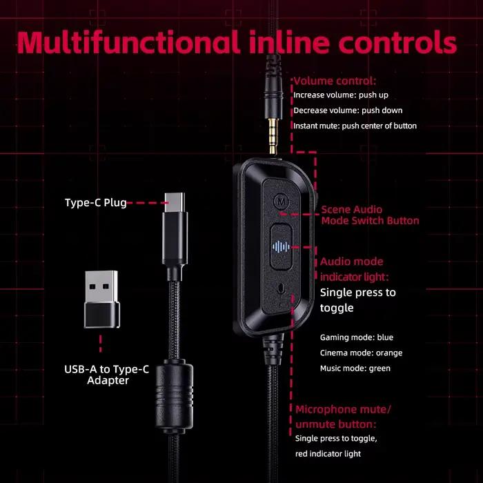 Casque de jeu FIIO FG3 HIFI USB avec son surround virtuel 7.1