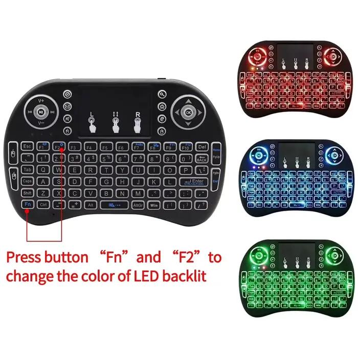 Souris Air avec Clavier Mini Sans Fil Rétroéclairé AZERTY Espagnol Français Portugais Russe Brésilien avec Pavé Tactile pour PC TV Box RGB