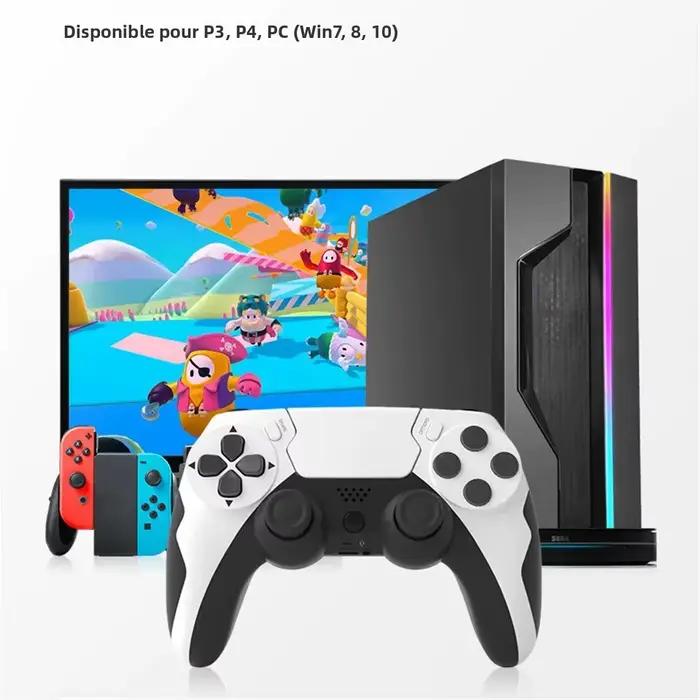 Manette de jeu sans fil avec gyroscope à six axes pour PS4, PS3 et PC - vibration double - design élégant - couleur personnalisable - pour joueurs passionnés et amateurs