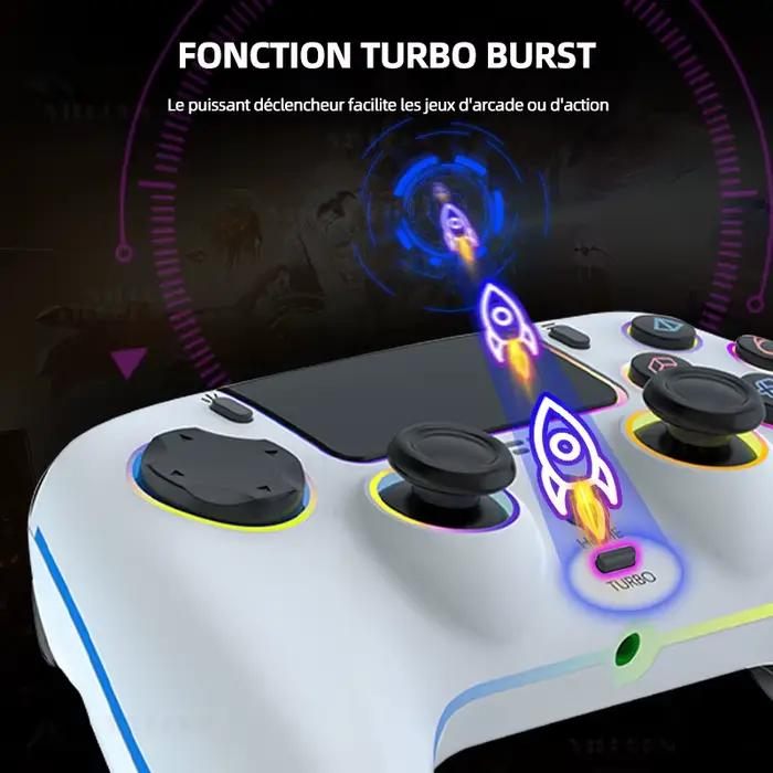 Manette de jeu sans fil RGB pour PS5 contrôleur de jeu Bluetooth avec fonctions Turbo et macros personnalisables pour PS5 Slim PS5 Pro occasions de jeu intensif
